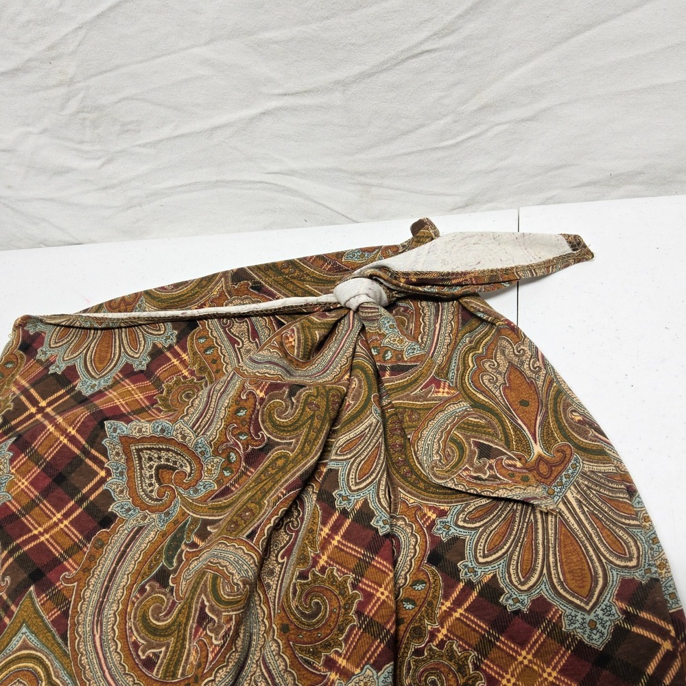Perpetual Motion Faux Wrap Skirt Womens Large Brown Paisley Plaid Tie‎ Front 90s